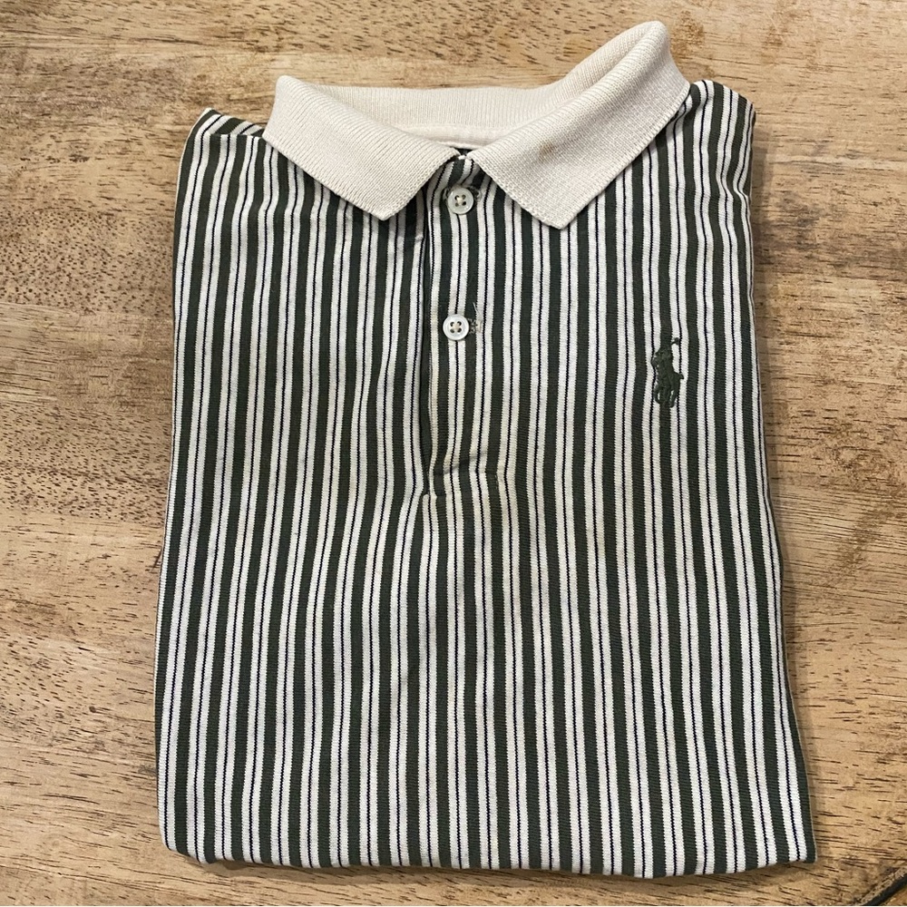 Vintage Polo Ralph Lauren Boy’s Sz M Green/Cream Stripe Jersey‎ Polo Shirt